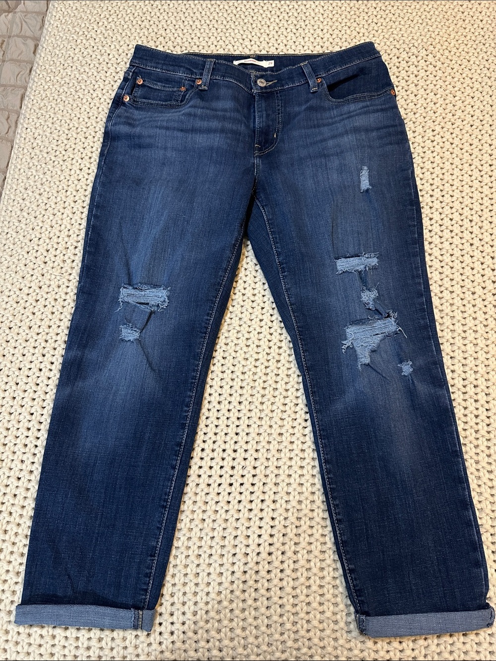 Women’s Levi's Dark Blue Distressed Boyfriend Jeans